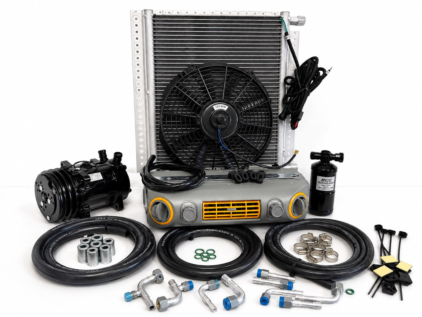 UNIVERSAL UNDERDASH EVAPORATOR A/C KIT 432-100GREY CONDENSER 20*12 COOL ONLY