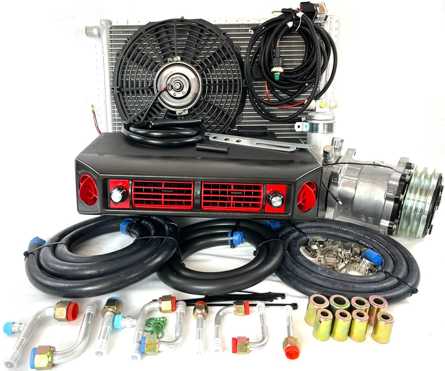 A/C KIT UNIVERSAL UNDERDASH EVAPORATOR 404-1 RED 12V WITH ELECTRICAL HARNESS