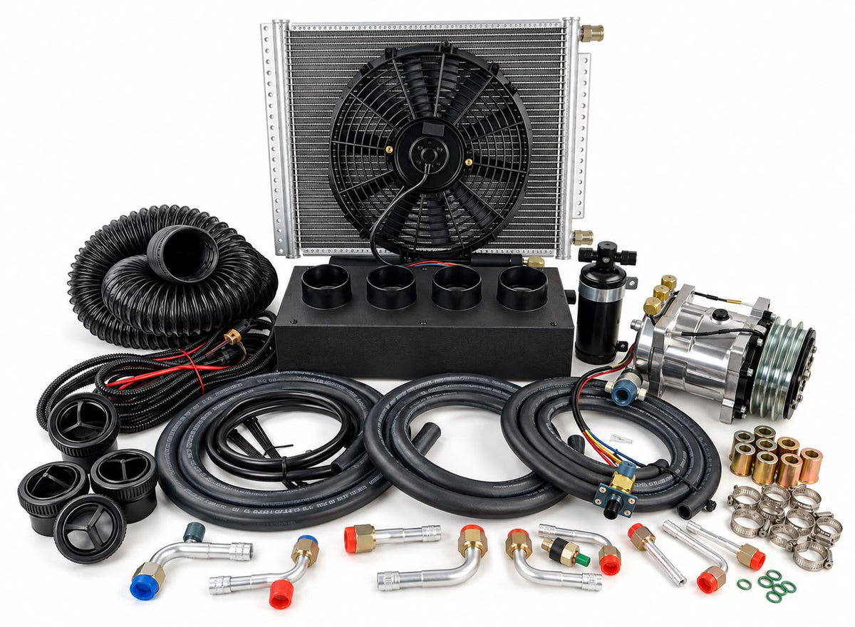 24 VOLTS HEAVY DUTY UNIVERSAL IN DASH EVAPORATOR 450-000 Top port Outlets H/C