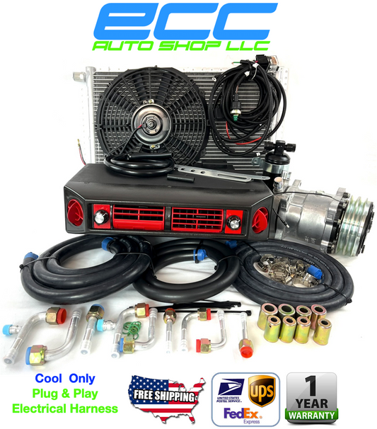 A/C KIT UNIVERSAL UNDERDASH EVAPORATOR 404-1 RED 12V WITH ELECTRICAL HARNESS