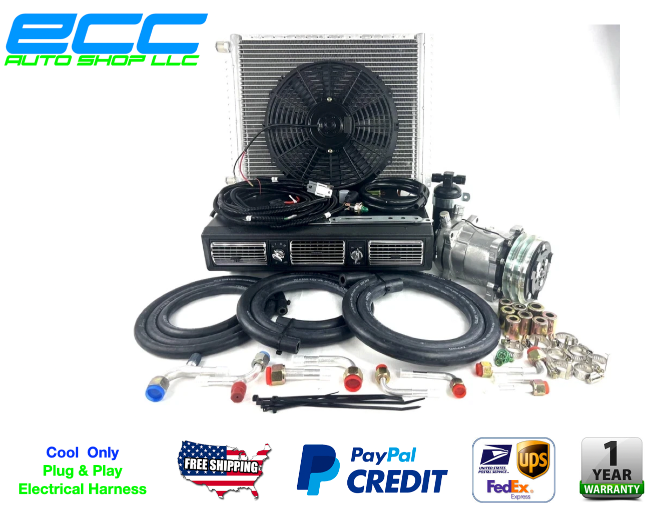 UNIVERSAL A/C KIT UNDER DASH EVAPORATOR 450-100B SERPENTINE PULLEY COMPRESSOR