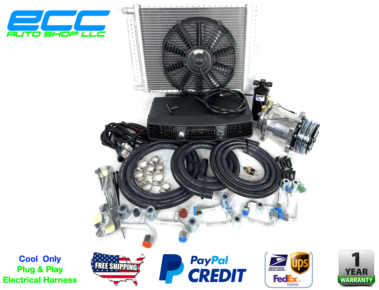 NEW A/C KIT UNIVERSAL UNDER DASH -SERPENTINE COMPRESSOR KIT AIR CONDITIONER 12V