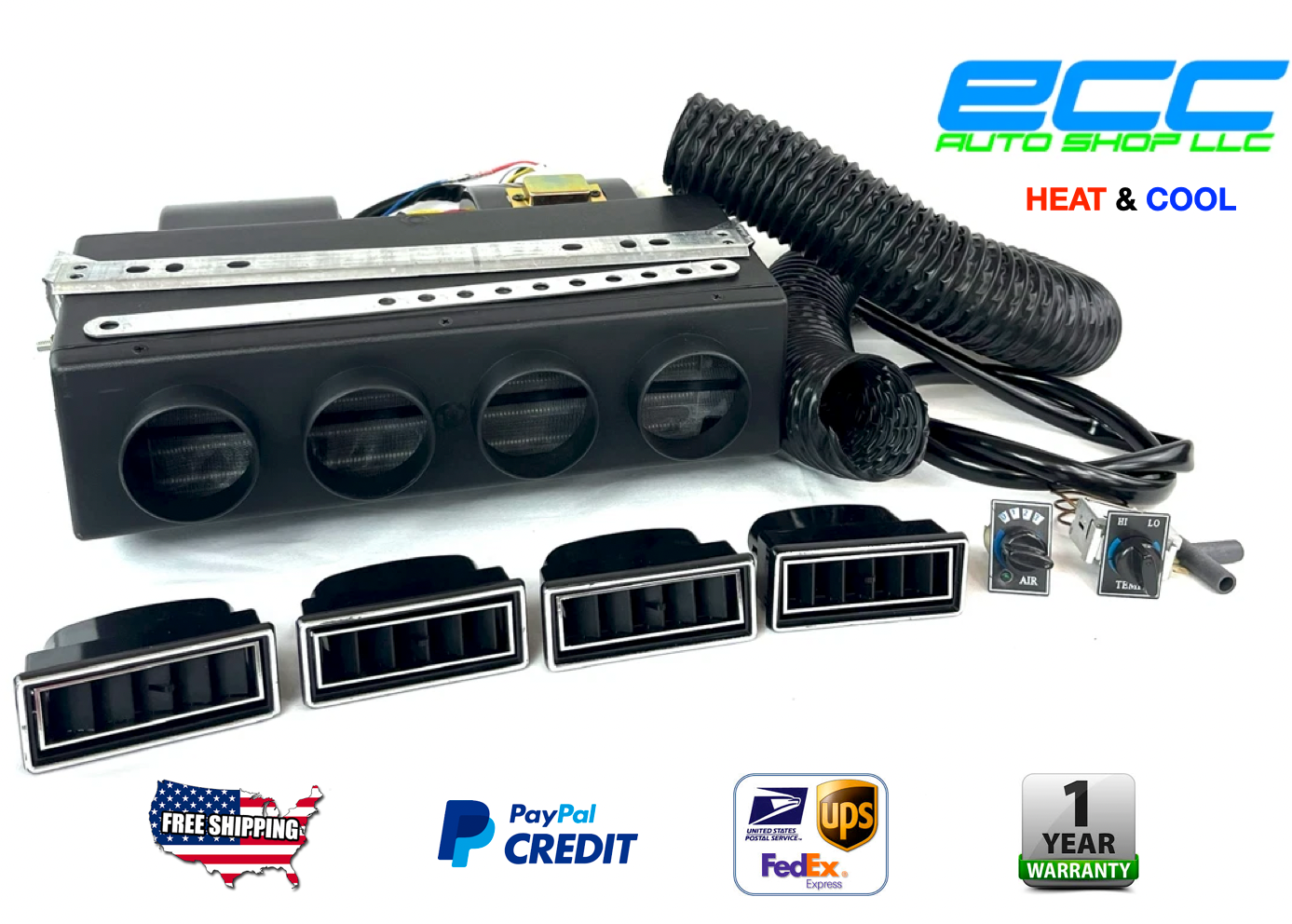 Universal Under Dash A/C Air Conditioning Evaporator Heat Cool Kit 4 Rect Louver