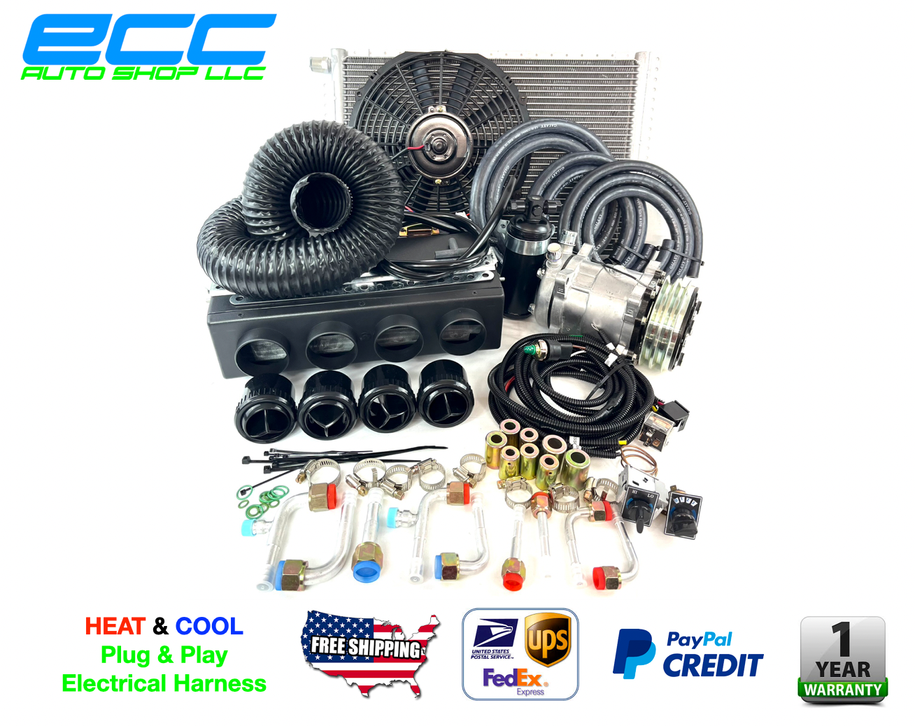 A/C Kit Universal Underdash Evaporator 404-0DC H/C & Electrical Harness
