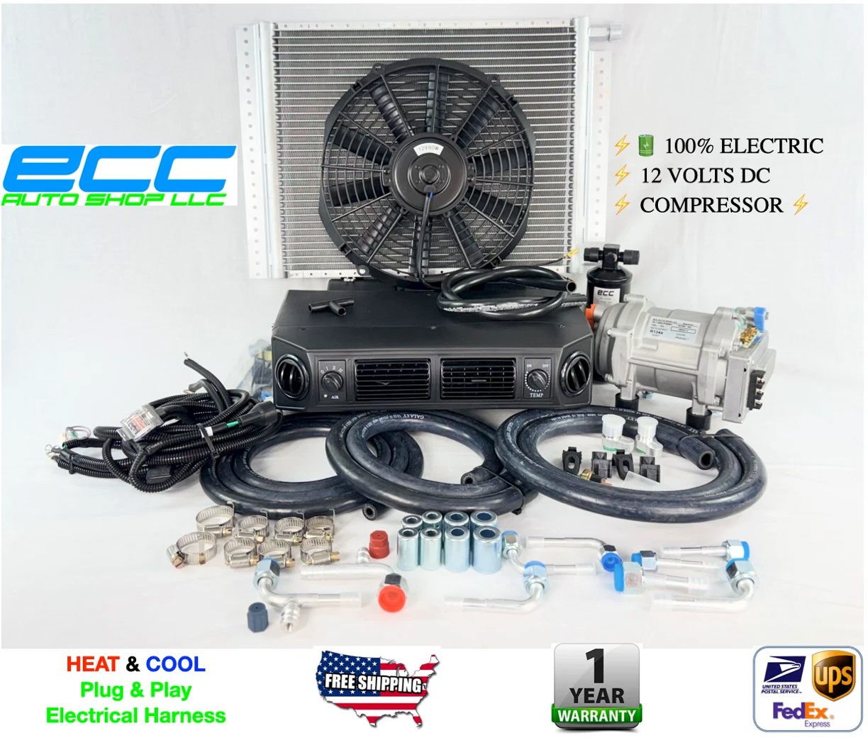 12V Electric Under Dash Air Conditioner AC Kit Evaporator Compressor Cool & Heat