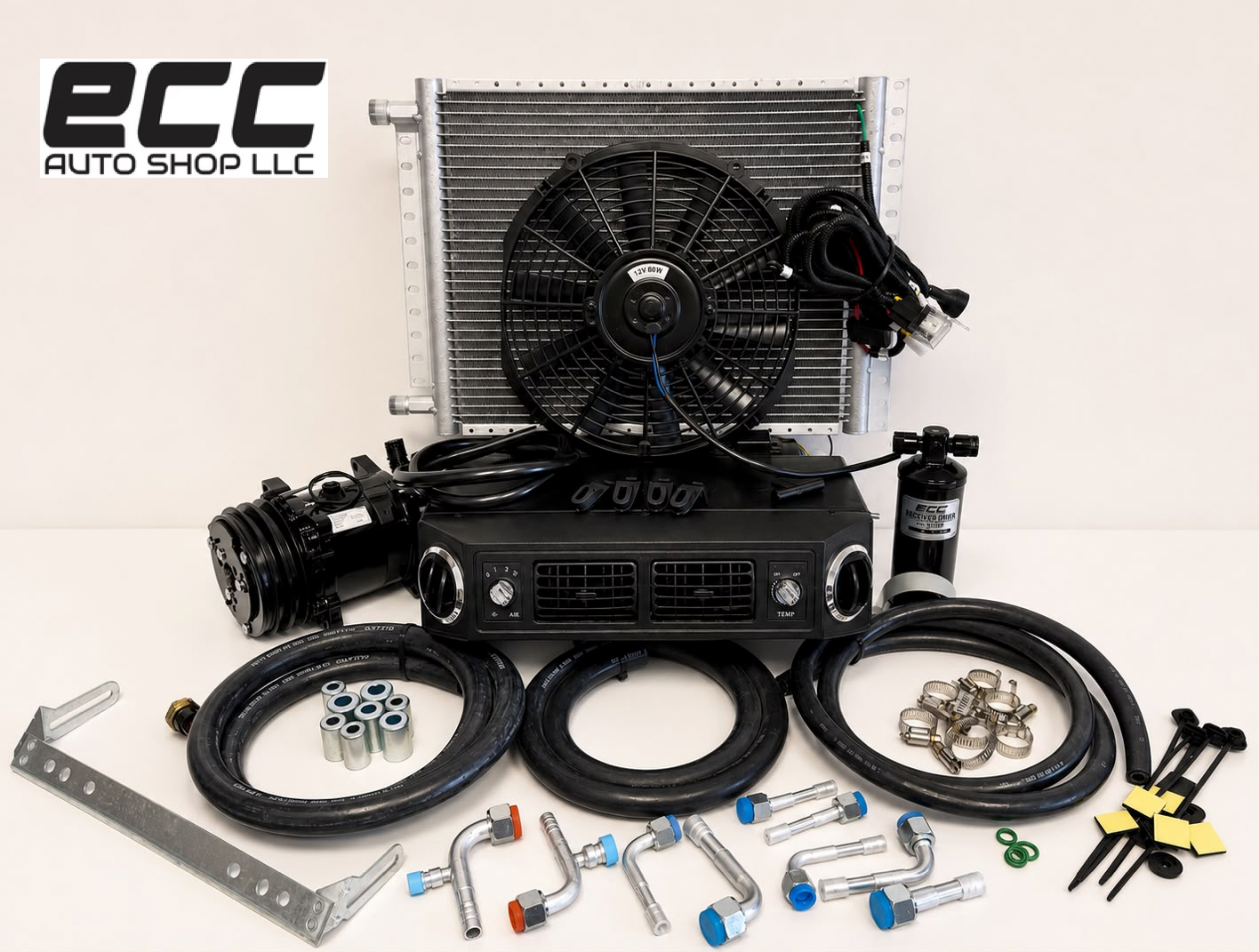 A/C KIT UNIVERSAL UNDERDASH EVAPORATOR 432-100 H/C 12V COMPRESSOR 2A-BLACK
