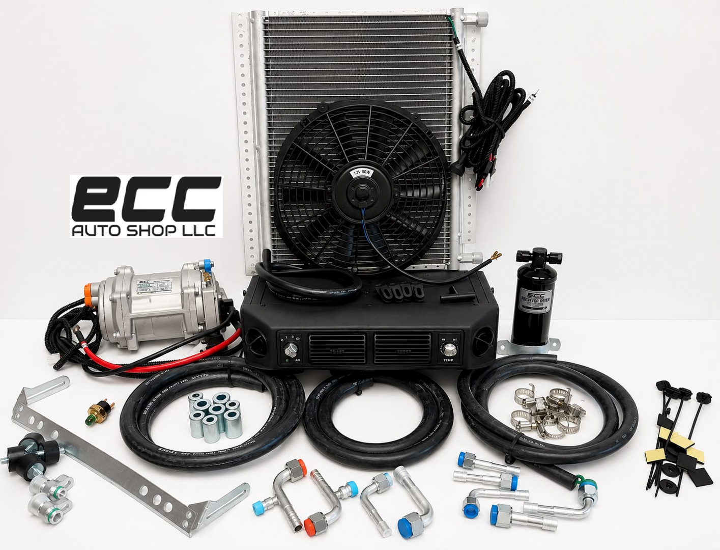 UNIVERSAL UNDERDASH ELECTRIC COMPRESSOR KIT A/C 404-100 H/C 12V CONDENSER 20*12