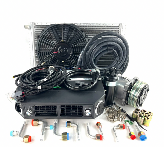 Universal UnderDash A/C Kit 202- 14X18 Condenser w/ Electric Harness, 2A-V Belt