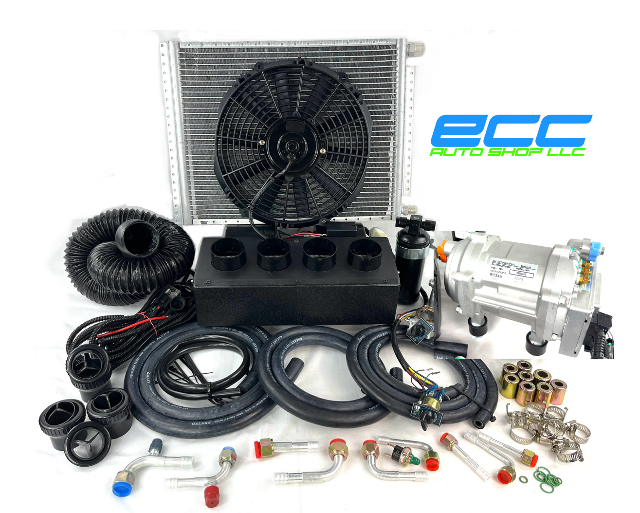 A/C KIT UNIVERSAL UNDER DASH IN-DASH EVAPORATOR 404 DBSL TOP OUTLETS HEAT & COOL ELECTRIC COMPRESSOR