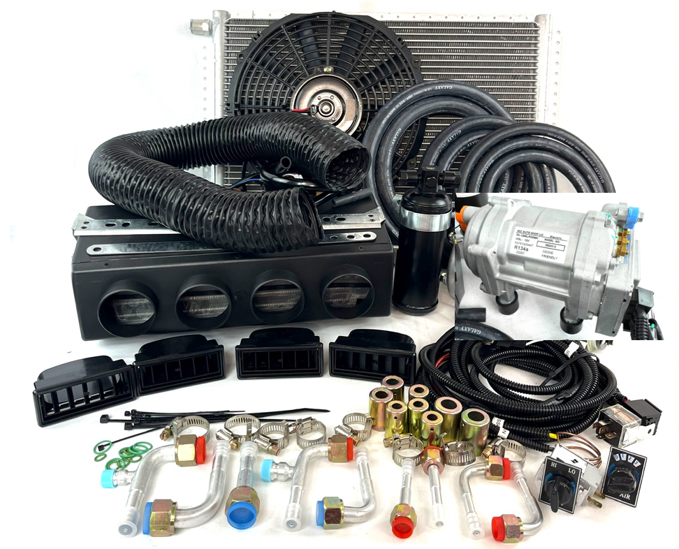 NEW A/C-KIT UNDER DASH EVAPORATOR COMPRESSOR 404 HEAT & COOL DDBL 12 V ELECTRIC COMPRESSOR