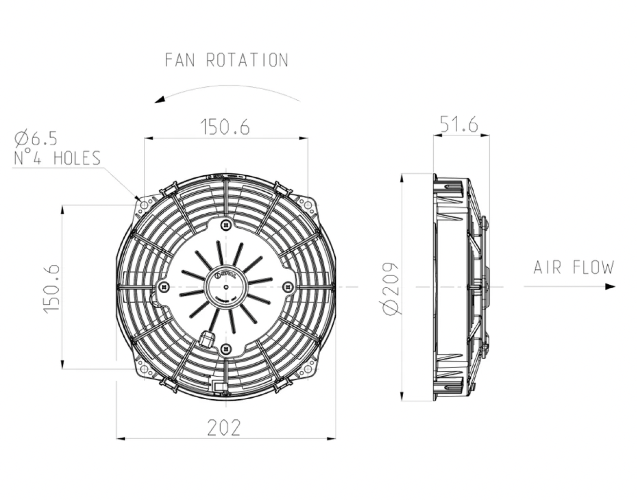 VA14-AP7/C-34A Genuine Spal 7.5" Condenser Fan Assembly, Puller, 12V