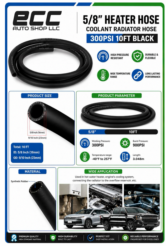 Aain 5/8" Heater Hose Coolant Radiator Hose Working Pressure 300PSI 10FT Black