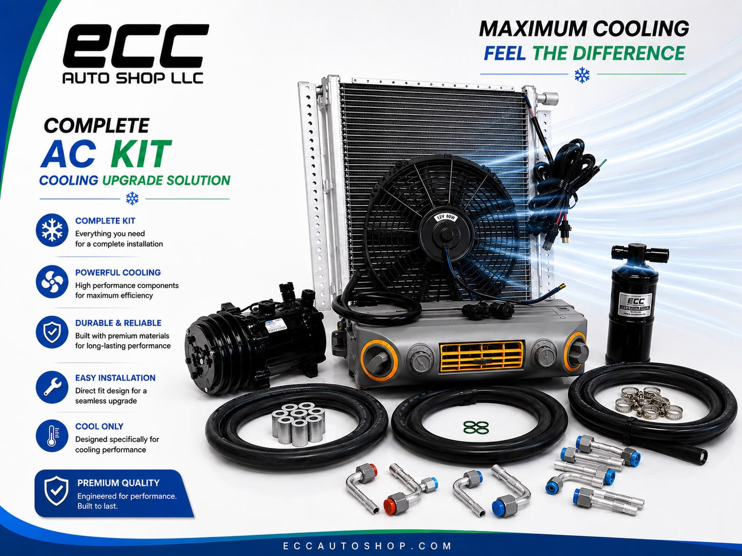 UNIVERSAL UNDERDASH EVAPORATOR A/C KIT 432-100GREY CONDENSER 20*12 COOL ONLY