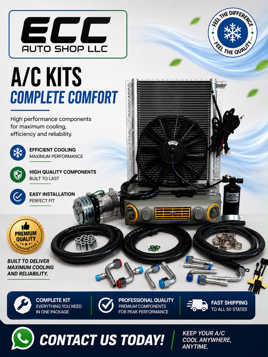 A/C KIT UNIVERSAL UNDERDASH 432-10 GREY CONDENSER 20X12 C/O COMPRESSOR 2A SILVER