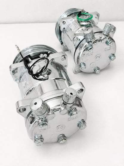 A/C Compressor-Sanden Style 2A Groove Pulley 12v coil - COLOR CHROME-SILVER