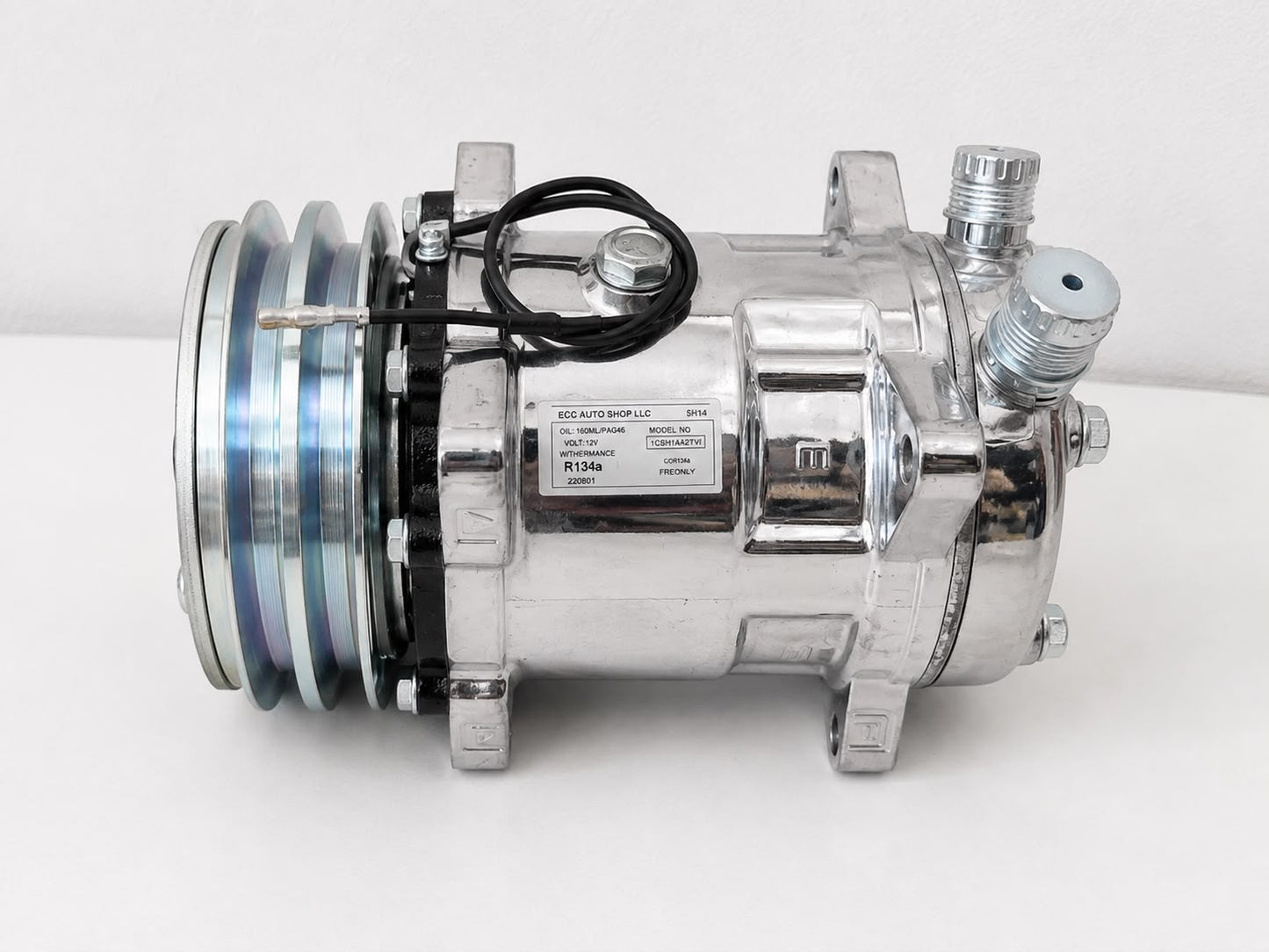 A/C Compressor-Sanden Style 2A Groove Pulley 12v coil - COLOR CHROME-SILVER