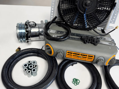 A/C KIT UNIVERSAL UNDERDASH 432-100 GREY YELLOW VENT CONDENSER 20*12 COOL ONLY COMPRESSOR 2A CHROME