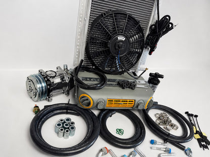 A/C KIT UNIVERSAL UNDERDASH 432-100 GREY YELLOW VENT CONDENSER 20*12 COOL ONLY COMPRESSOR 2A CHROME