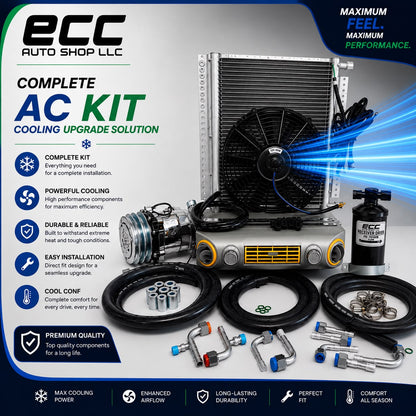 A/C KIT UNIVERSAL UNDERDASH 432-100 GREY YELLOW VENT CONDENSER 20*12 COOL ONLY COMPRESSOR 2A CHROME